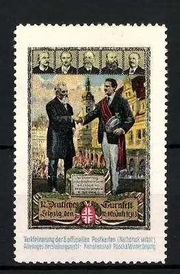 Reklamemarke Leipzig, 12. Deutsches Turnfest 1913, Turnvater Jahn und andere Turngrössen