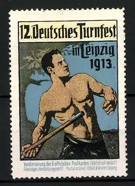 Reklamemarke Leipzig, 12. Deutsches Turnfest 1913, Sportler beim Speerwurf