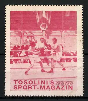 Reklamemarke Tosolini's Sport-Magazin, Boxer bei einem Ringkampf