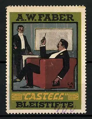 Reklamemarke Castell - Bleistifte, A. W. Faber, zwei Herren im Gespräch