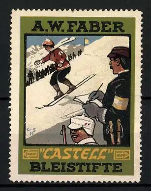 Reklamemarke Castell - Bleistifte, A. W. Faber, Skiläuferin
