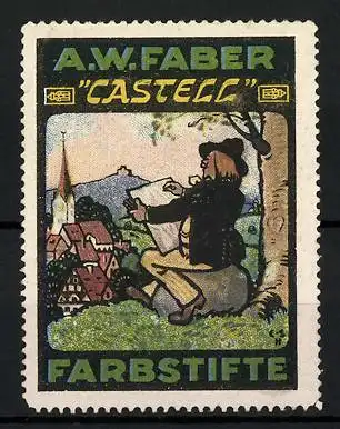 Reklamemarke Castell - Farbstifte, A. W. Faber, Maler am Stadtrand