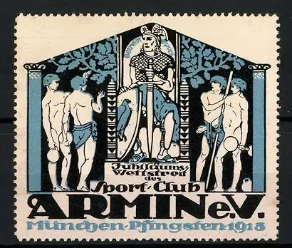 Reklamemarke München, Jubiläums-Wettstreit des Sport-Club Armin e.V. 1913, nackte Untertanen