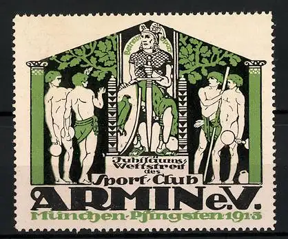 Reklamemarke München, Jubiläums-Wettstreit des Sport-Club Armin e.V. 1913, nackte Untertanen