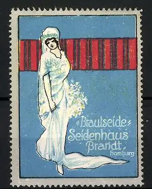 Reklamemarke Hamburg, Seidenhaus Brandt, Brautseide, Frau im Hochzeitskleid