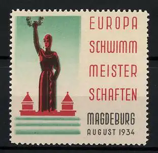 Reklamemarke Magdeburg, Europa Schwimm-Meisterschaften 1934, Göttin mit Siegerkranz