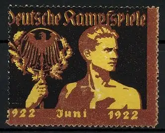 Reklamemarke Deutsche Kampfspiele Juni 1922, Sportler mit Wappen