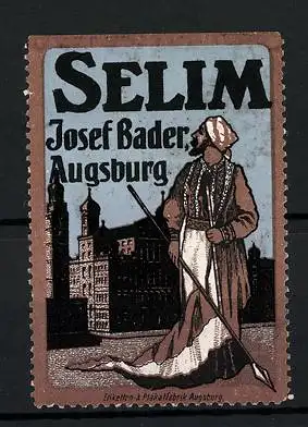 Reklamemarke Selim - Tabakwaren, Josef Bader, Augsburg, Osmane mit Flagge