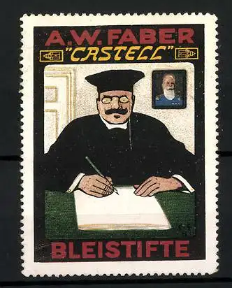 Reklamemarke Castell-Bleistifte, A. W. Faber, Professor schreibt einen Brief