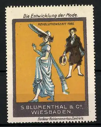 Reklamemarke Serie: Die Entwicklung der Mode, 1795, Revolutionszeit, Liebespaar, Paul Maercker, Aschersleben