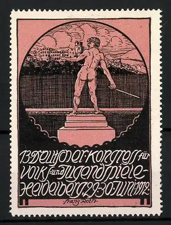 Künstler-Reklamemarke Franz Roth, Heidelberg, 13. Deutscher Kongress fpr Volks- und Jugendspiele 1912, Standbild
