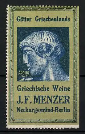 Reklamemarke Griechische Weine von J. F. Menzer, Neckargemünd & Berlin, Serie: Götter Griechenlands, Apollo