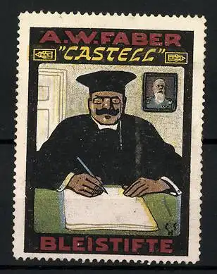 Reklamemarke Castell - Bleistifte, A. W. Faber, Professor schreibt einen Brief