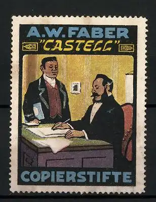 Reklamemarke Castell - Copierstifte, A. W. Faber, zwei Herren an einem Schreibtisch