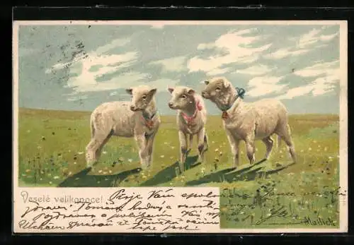 Künstler-AK Alfred Mailick: Drei Schäfchen auf einer Weide