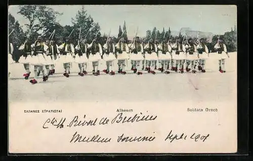 AK Athènes, Soldats Grecs, Griechische Soldaten im Rock