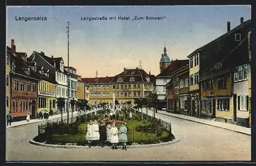 AK Langensalza, Langestrasse mit Hotel Zum Schwan