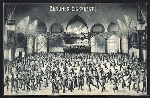 AK Berlin-Schöneberg, Eispalast, Gäste auf der Kunsteisbahn