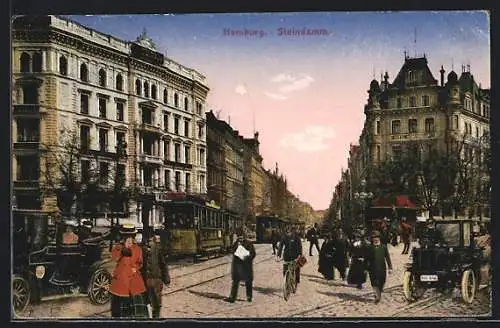 AK Hamburg-St.Georg, Vekehr am Steindamm mit Strassenbahn