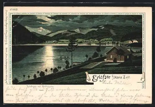 Lithographie Maria Zell, Partie am Erlafsee
