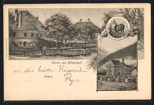 AK Mürzsteg, Hotel A. Grabner, Kapelle, Gemse