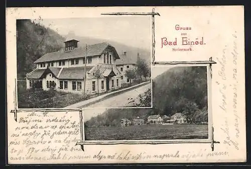 AK Bad Einöd, Strassenpartie am Schwimmbad, Panorama