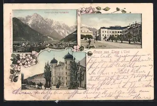 AK Lienz, Ortsansicht mit Spitzkofel, Hotel Post