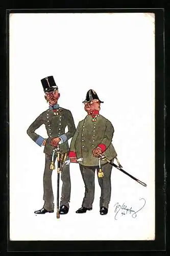 Künstler-AK Fritz Schönpflug: Ein dünner und ein dicker Soldat, Karikatur