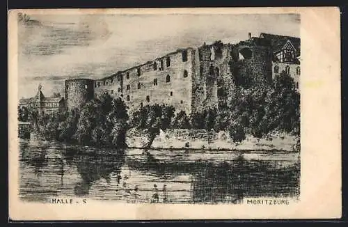 Künstler-AK Halle a. S., Ansicht der Moritzburg