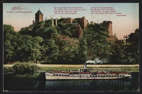 AK Halle a. S., Ruine Giebichenstein mit Dampfer