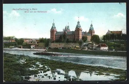 AK Aschaffenburg a. M., Blick von der Mainbrücke