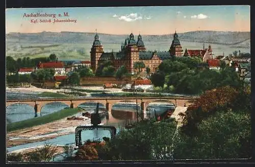 AK Aschaffenburg a. M., Teilansicht mit Brücke und Schloss