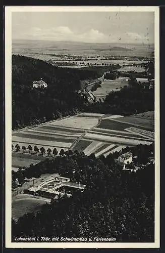 AK Luisenthal i. Thür., Ortsansicht mit Schwimmbad u. Ferienheim