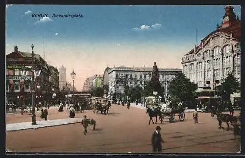 AK Berlin, Alexanderplatz mit Denkmal und Kutschen