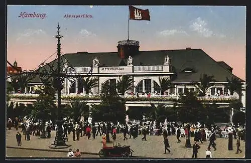 AK Hamburg-Neustadt, Alsterpavillon mit Terrasse, Fahne