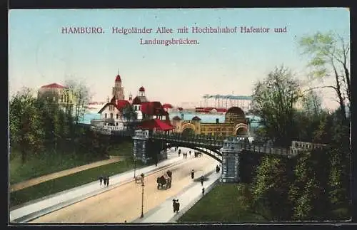 AK Hamburg-St.Pauli, Helgoländer Allee mit Hochbahnhof Hafentor und Landungsbrücken
