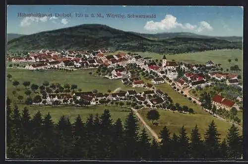 Künstler-AK Dobel /Würtbg. Schwarzwald, Teilansicht mit Kirche