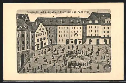 AK Jena, Stossfechten auf dem Markt um 1750, studentische Szene