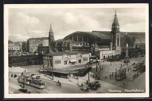 AK Hamburg-St.Georg, Hauptbahnhof und Strassenbahn