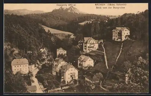 AK Rathen, Blick auf den Ort von der Bergruine aus gesehen