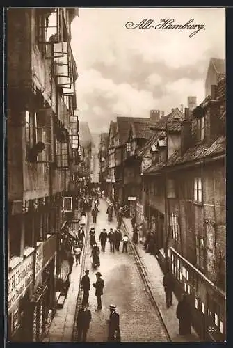 AK Alt-Hamburg, Passanten auf der Strasse