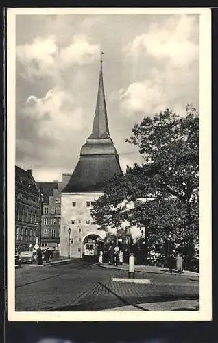 AK Rostock, Steintor mit historischen Gaststätten