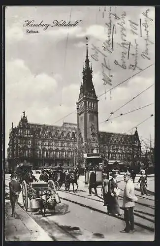 AK Hamburg, Strassenbahn am Rathaus