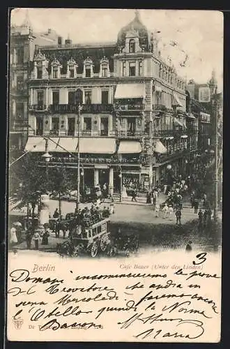 AK Berlin, Unter den Linden, Blick auf Café Bauer