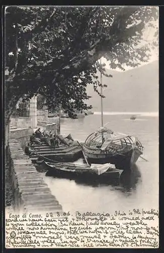 AK Lago di Como, Schiffe an einem Treppenaufgang