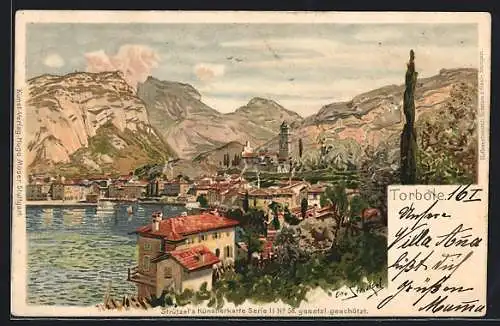 Künstler-AK Otto Strützel: Torbole, Blick vom Berg auf den Ort