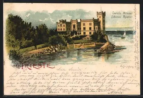 Lithographie Trieste, Am Schloss Miramar