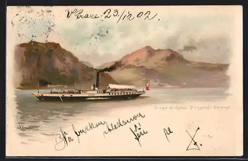 AK Lago di Como, Dampfer Unione in Fahrt