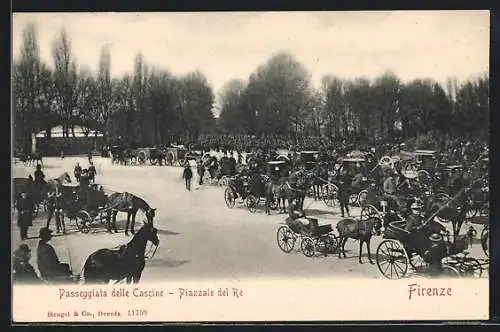 AK Firenze, Passeggiata delle Cascine, Piazzale del Re, Pferdekutsche