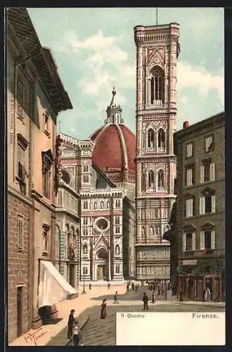 Künstler-AK Firenze, Strassenpartie am Dom